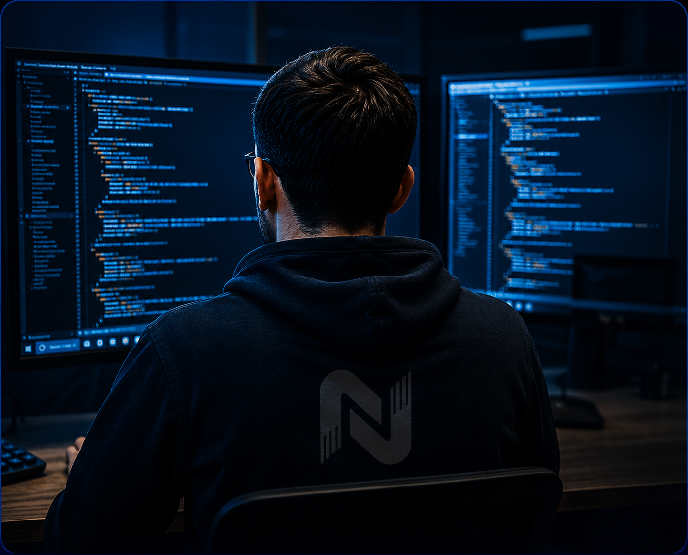 Programista pracujący nad kodem